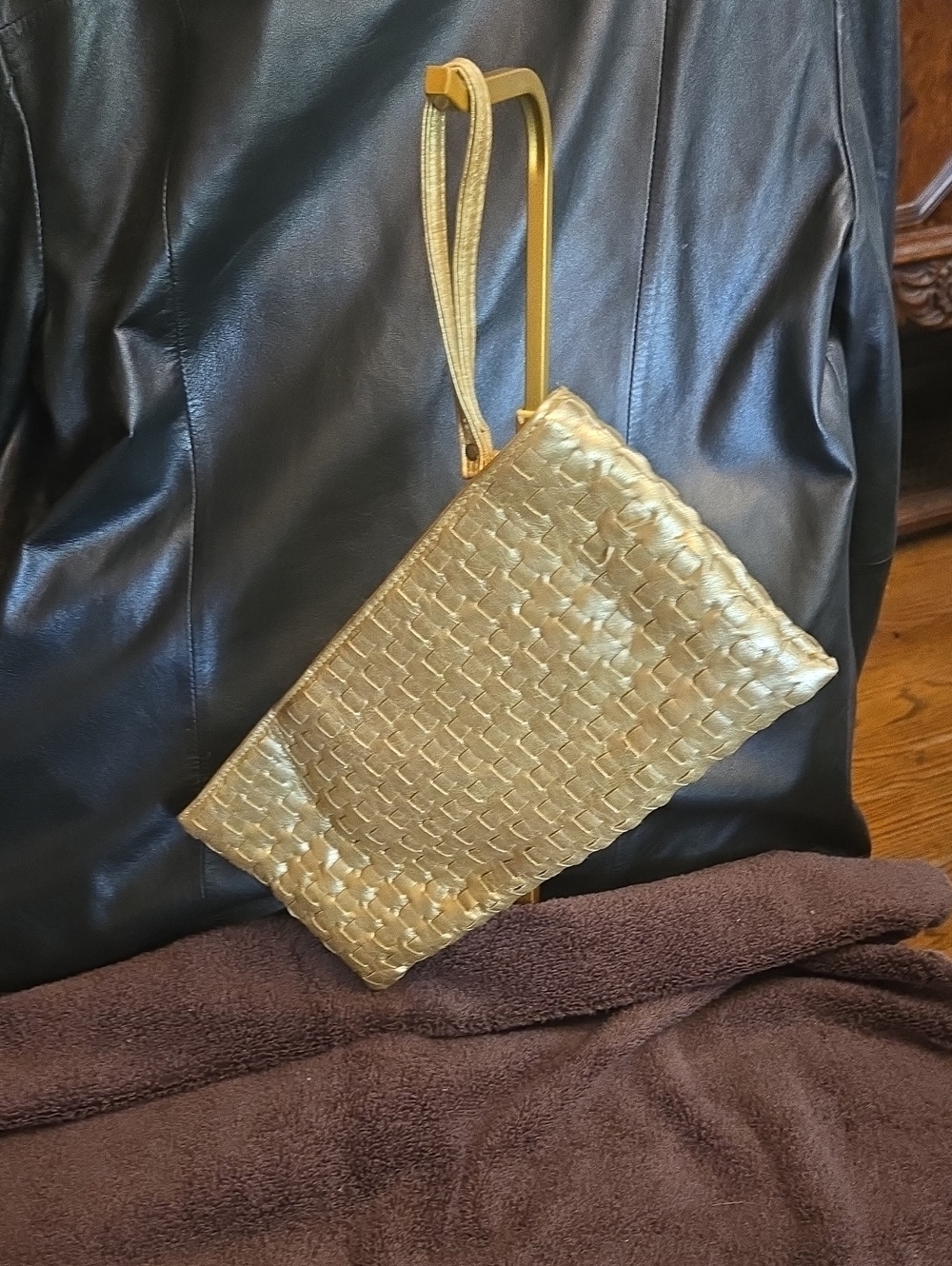 Avenue Metallic Gold Woven Wristlet Clutch